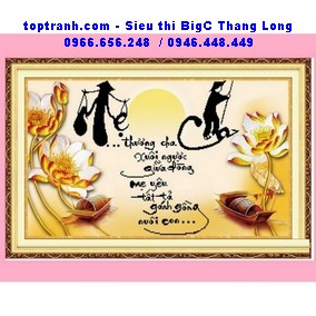 Tranh thêu cha mẹ hoa sen vàng